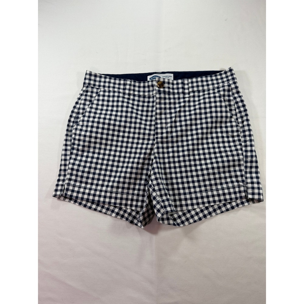 Old Navy Everyday Short Navy Blue White Gingham Check Mid-Rise Shorts Womens 10